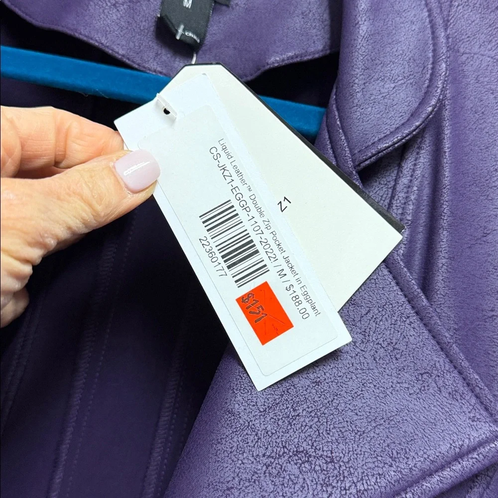 CLARA SUNWOO Women's Classic Liquid Leather Jacket in Eggplant (purple) Medium - Picture 3 of 5